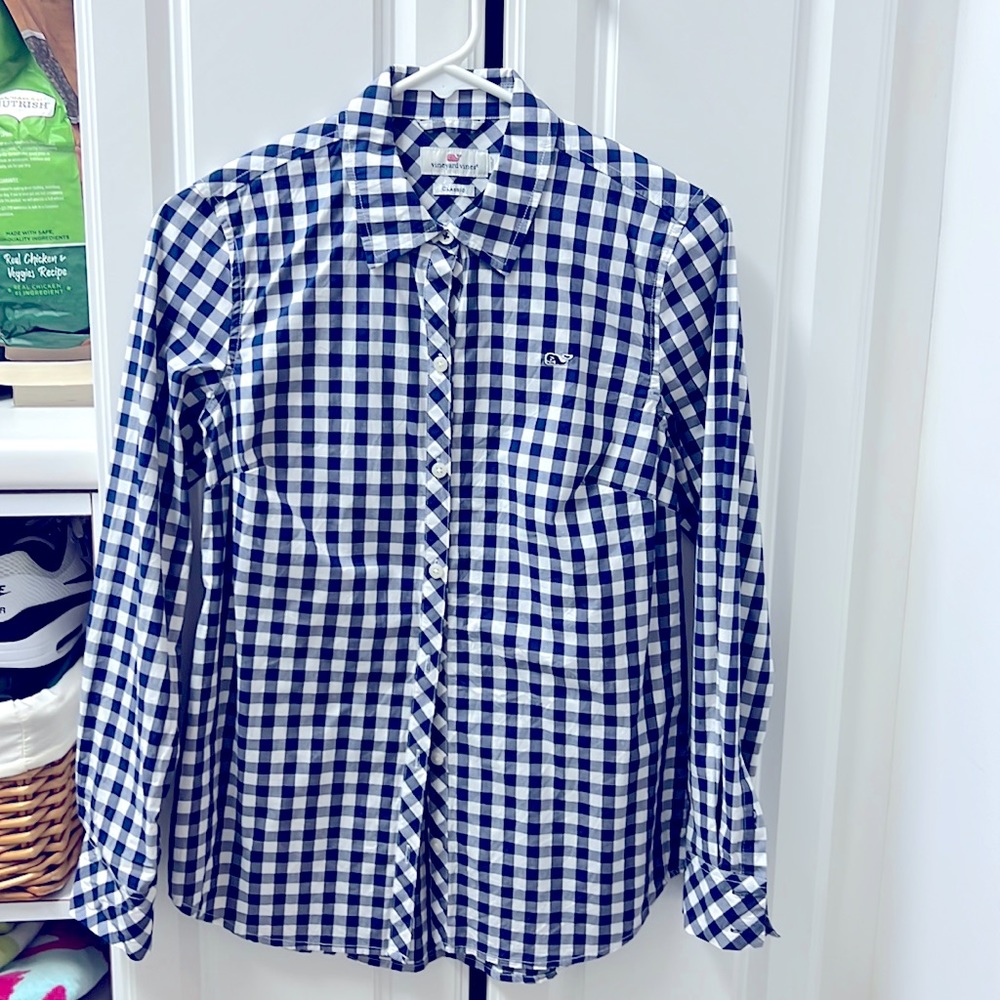 Women’s Vineyard Vines blue gingham button up size 0